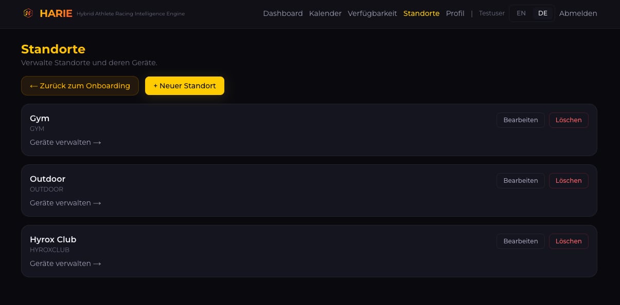 Standorte & Equipment – Screenshot 1